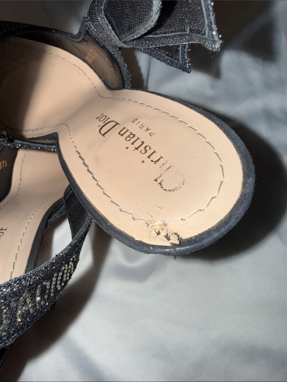 Dior Black Crystal Embellished Lurex Fabric J'adior Slingback Pumps Size 37.5 - Picture 10 of 10